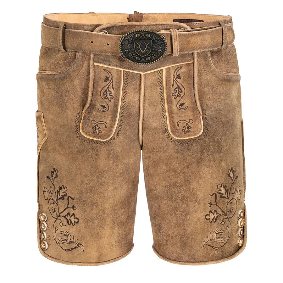 Shadow Crest Lederhosen Premium Bavarian Suede Shorts – Oktoberfest Outfits