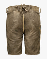 Brown leather shorts with a belt on a white background