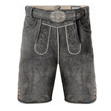 Traditional leather shorts with embroidery and a belt on a white background
