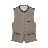 Brown vest with green trim on a white background