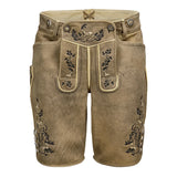 Brown leather shorts with embroidery on a white background