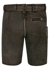 Brown leather shorts with a belt on a white background