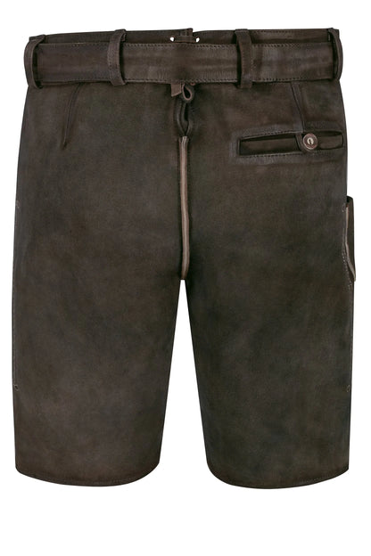 Brown leather shorts with a belt on a white background