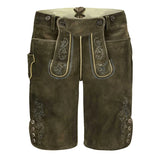Brown leather shorts with decorative stitching on a white background