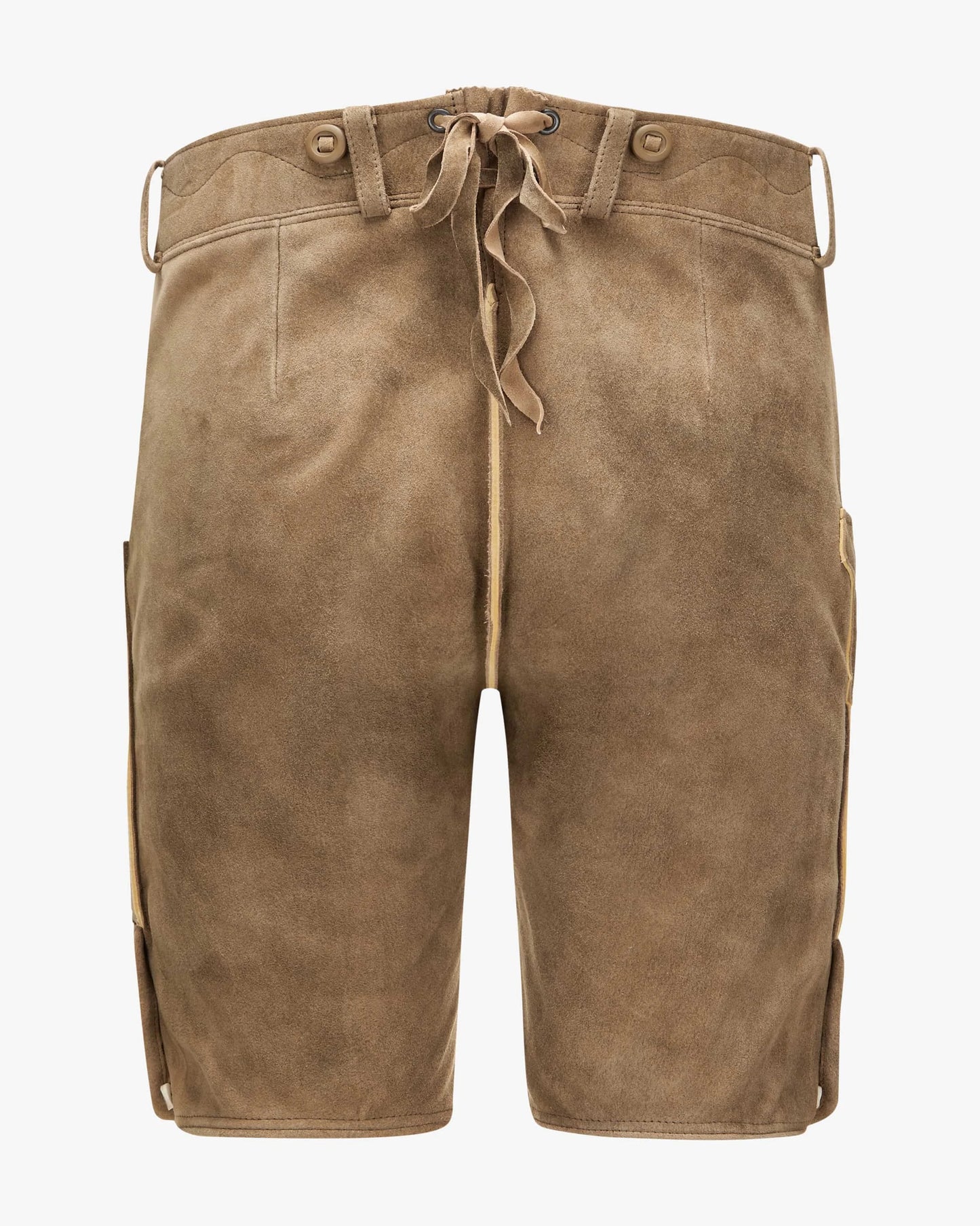 Brown shorts with a drawstring on a white background