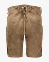Brown shorts with a drawstring on a white background
