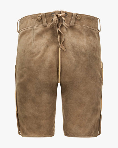 Brown shorts with a drawstring on a white background