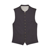 Dark gray vest with button details on a white background
