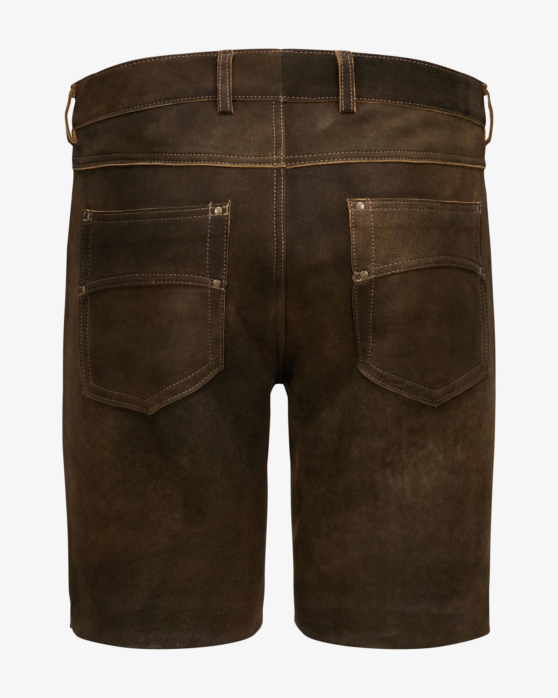 Brown leather shorts on a white background