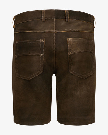 Brown leather shorts on a white background