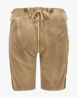 Beige shorts with drawstring on a white background