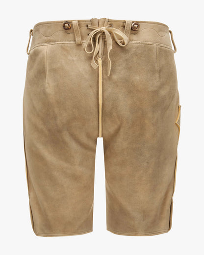 Beige shorts with drawstring on a white background
