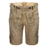 Traditional leather shorts with embroidery on a white background
