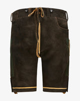 Brown leather shorts with drawstring on a white background