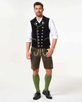 Man wearing traditional Bavarian clothing on a white background