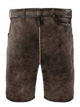 Brown leather shorts on a white background