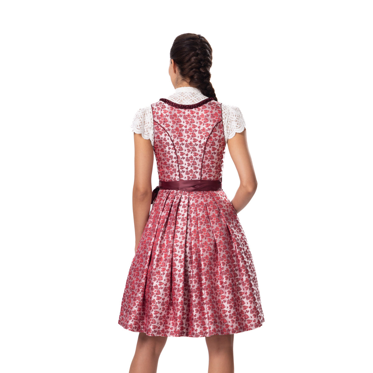 Women Dirndl Midi Traditional Dress With Lace Apron