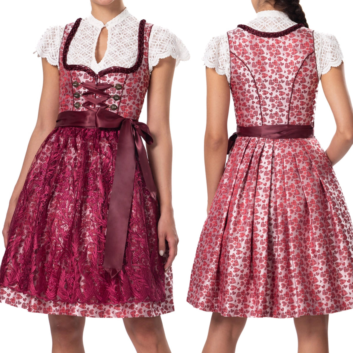 Women Dirndl Midi Traditional Dress With Lace Apron