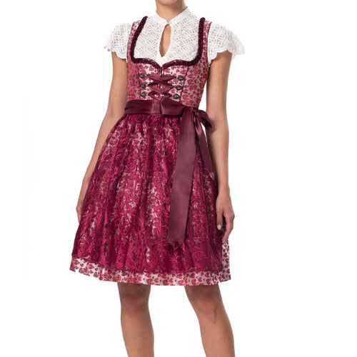 Women Dirndl Midi Traditional Dress With Lace Apron