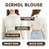 Women's White Dirndl Blouse Long Sleeves Round Neck Lace